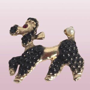 Vintage Gold-Tone Poodle Brooches Wieboldt’s Chicago Mid-century Rhinestone